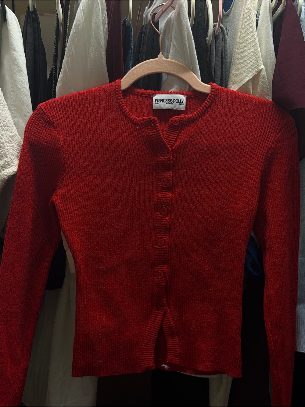 Princess Polly Red Ribbed Button Cardigan - Picture 2 of 2